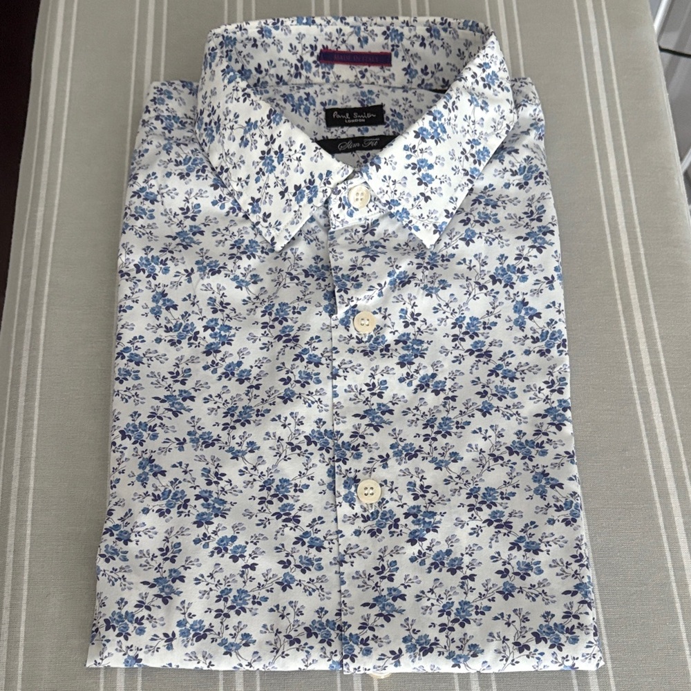 Paul Smith White Shirt with Blue Floral Pattern